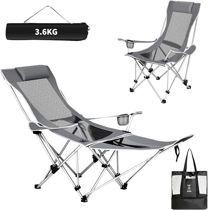2-in-1 Folding Camping Chair 180 kg with Footrest