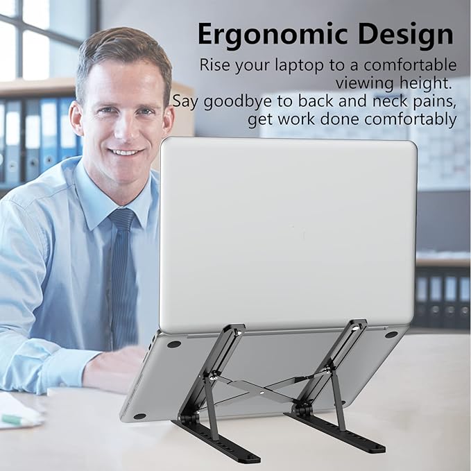 Tonmom Stojak na Laptopa, Podstawka do Laptopa, Regulowany Laptop Stand | ABS+Silikonowy, Składany Przenośny Uchwyt na Laptopa, Wentylowany Chłodzący Stojak na Notebooka do Laptopów 10–15,6 Cala - obrazek 3