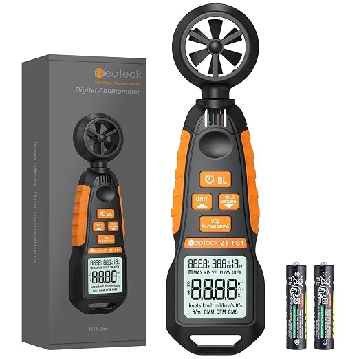 Neoteck Ręczny anemometr Cyfrowy miernik prędkości wiatru CFM Tester