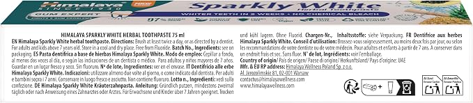 Himalaya Sparkly White Ziołowa Pasta do Zębów 75ml Wybielanie - obrazek 4