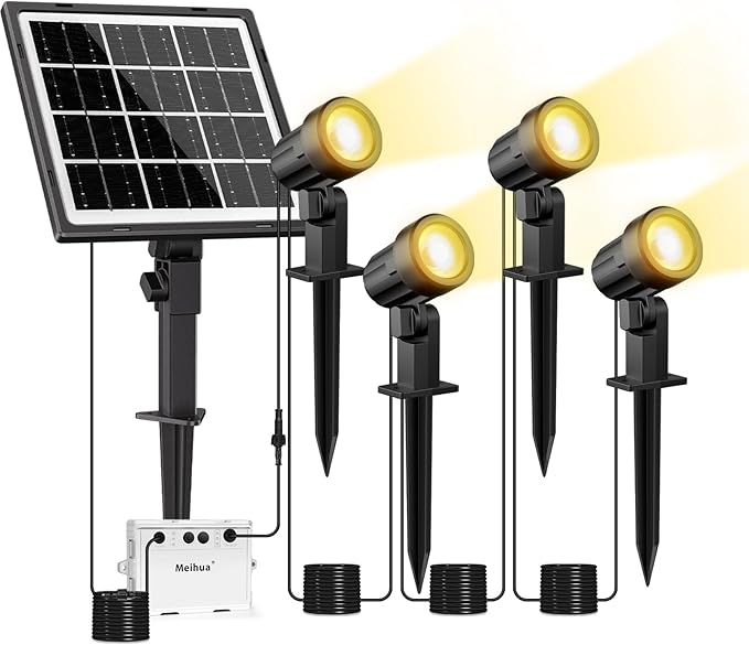 MEIHUA Solarne Reflektory Ogrodowe 4 Sztuki Ciepła Biel IP66