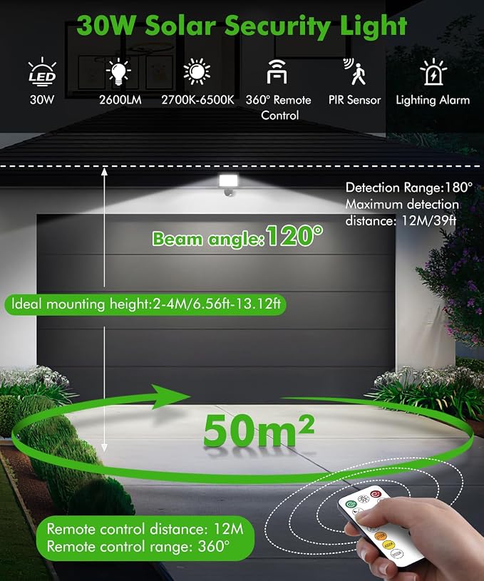 CLY Lampa Słoneczna Zewnętrzny Czujnik Ruchu 30W 2600lm Zewnętrzna - obrazek 6
