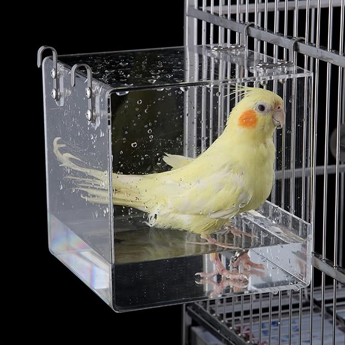 GURECOD Wisząca kostka do kąpieli dla ptaków wanna wanna prysznic miska klatka akcesoria dla małego ptaka kanarka papugi czubata Myna Cockatiel Lovebird papużka kąpiel (13 x 13 x 10,9 cm)