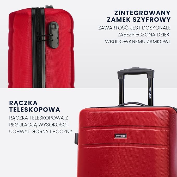 WITTCHEN GLOBE Line Średnia walizka Bagaż podróżny Lekka walizka Twardy bagaż ABS 4 kółka Zamek szyfrowy Uchwyt teleskopowy Rozmiar M Czerwony - obrazek 5