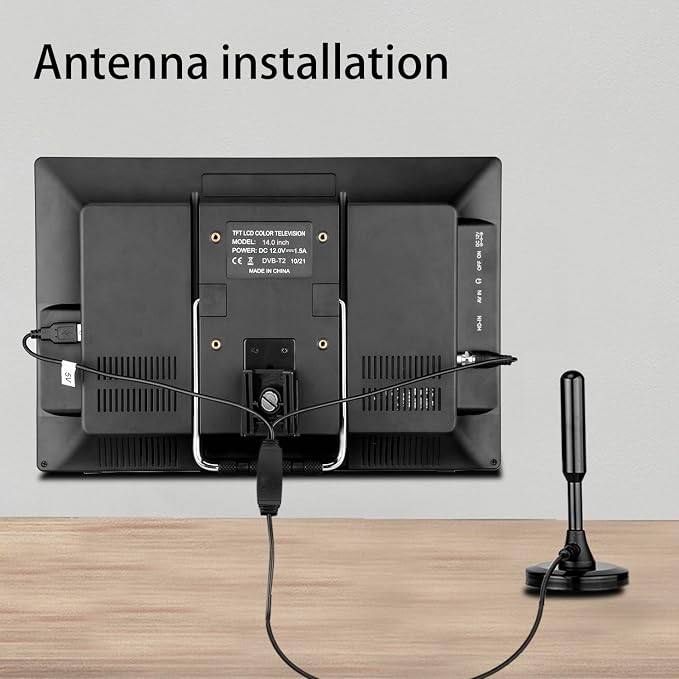 Portable digital TV, 14.0" rechargeable LCD DVB-T2 portable TV with freeview, USB port, headphone jack, remote control, AV input, HDMI - obrazek 7