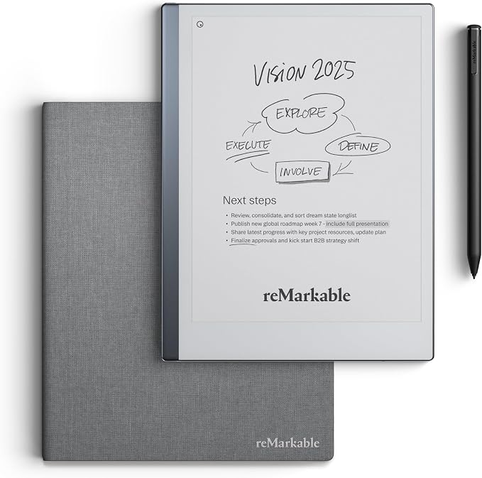 reMarkable Zestaw Premium reMarkable 2 | Tablet E-Ink - Wyświetlacz 10,3" Czarno-Biały + Rysik Marker Plus ze Zintegrowaną Gumką + Etui Book Folio Polymer Basalt | 10,3-calowy papierowy tablet z czarno-białym wyświetlaczem, cyfrowy notatnik e-ink dla lepszego myślenia, pisania i czytania