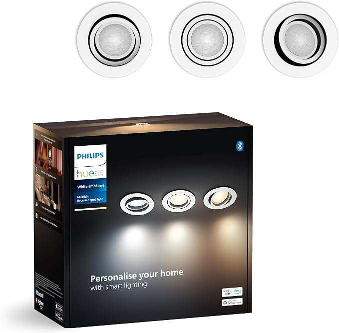 Philips Hue inteligentny reflektor do zabudowy Milliskin Hue recessed okrągły biały 3x5W 3 szt