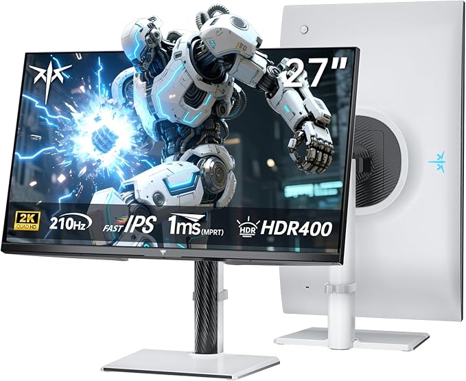 KTC Gaming Monitor 27 Inch | 2K@200Hz | Built-in Speakers | Fast IPS Panel | 1ms Response Time (MPRT) | 450 cd/㎡ Brightness, HDR400 | Adaptive Sync | 131% sRGB, 97% DCI-P3, ΔE<2 | White