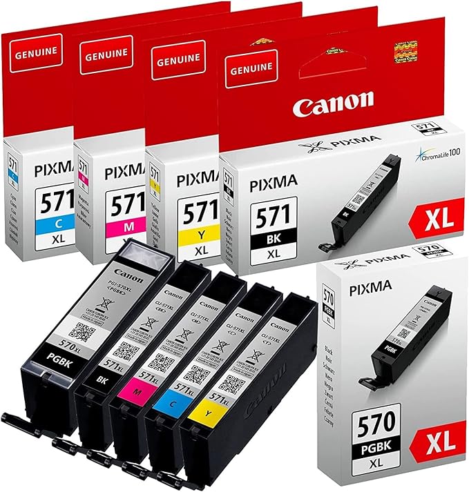 Canon Oryginalne wkłady atramentowe PGI 570XL CLI 571XL Multipack (BK/C/M/Y) - pasują do PIXMA MG5700, MG5750, MG5751, MG5752, MG6800, MG6850, MG6851, MG6853, MG7700, MG7750, MG7750, MG7750, MG77750
