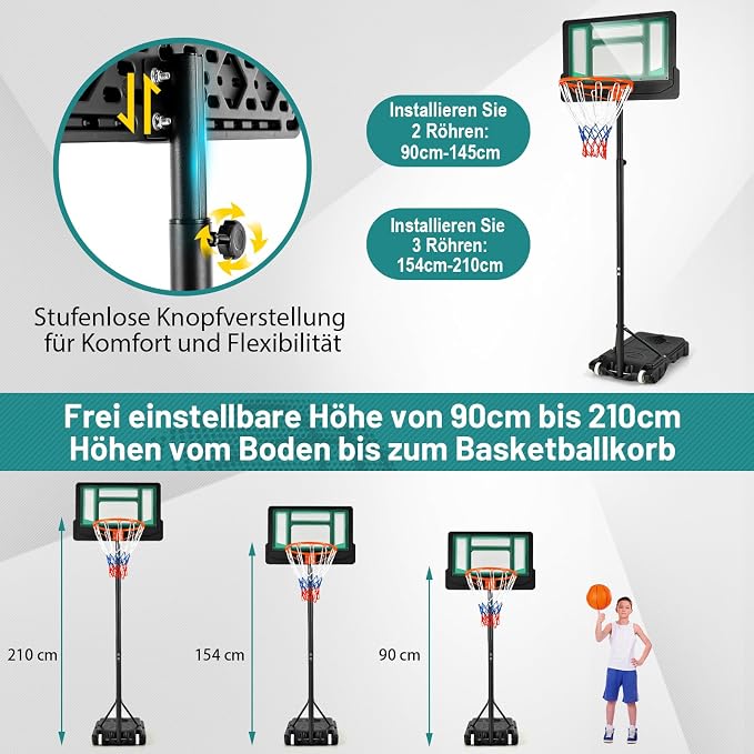 COSTWAY Stojak do koszykówki 90-210 cm - obrazek 4
