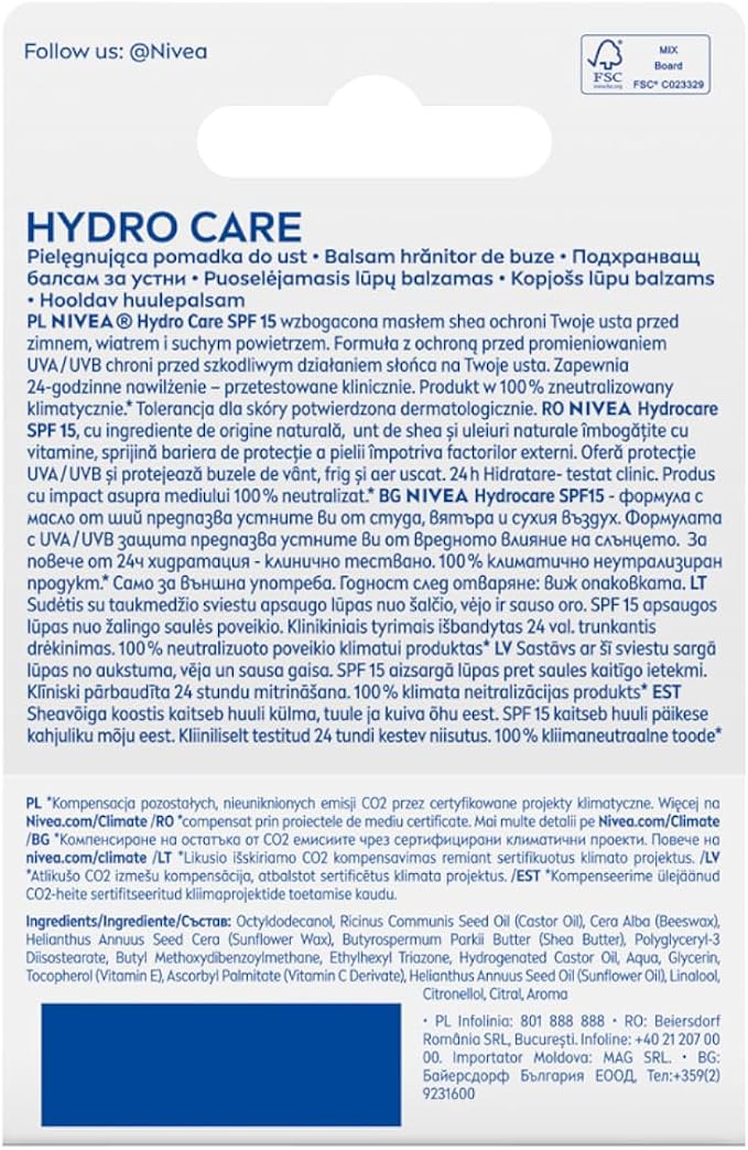 NIVEA Hydro Care Pielęgnująca pomadka do ust - obrazek 2
