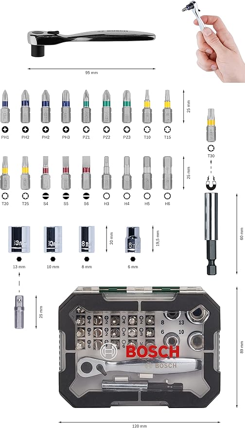 Bosch 26-częściowy zestaw bitów do wkrętarek z mechanizmem zapadkowym (PH-, PZ-, Hex-, T-, S-Bit, osprzęt do wiertarki i wkrętarki) - obrazek 2