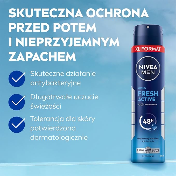 NIVEA MEN Fresh Active Męski Dezodorant w spray'u 250 ml - obrazek 3