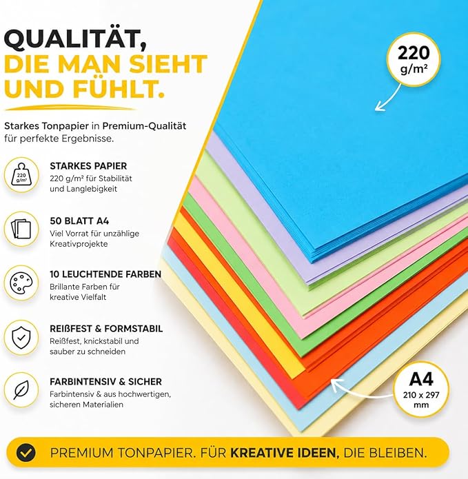 DIYtastic 50 x Papier Kolorowy A4 220 - obrazek 3
