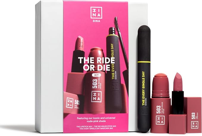 3INA MAKEUP - The Ride or Die Kit - Zestaw do makijażu 3INA - The Lipstick 503 + The No-Rules Stick 503 + The Every Single Day Mascara 900 – Kosmetyki kolorowe – Idealny prezent - Vegan - Cruelty Free