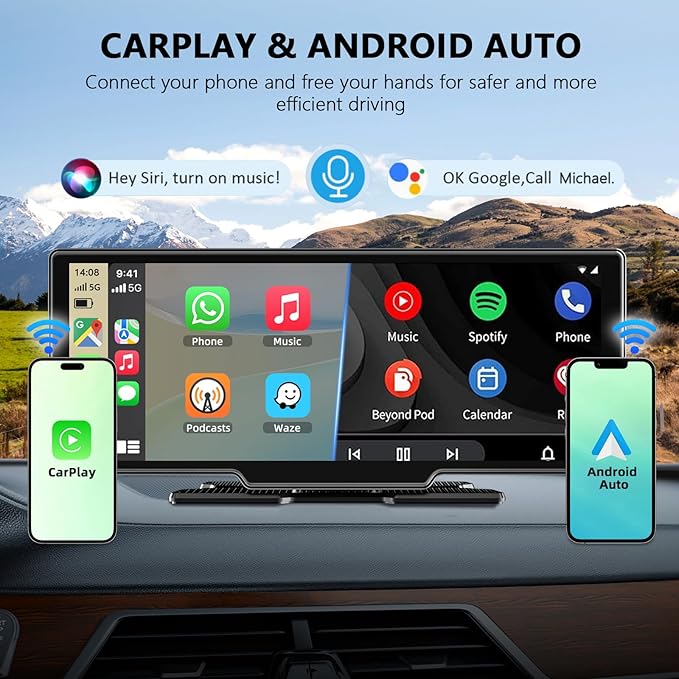 10 26 Calowy Przenośny Ekran z Bezprzewodowym CarPlay i Android Auto - obrazek 2