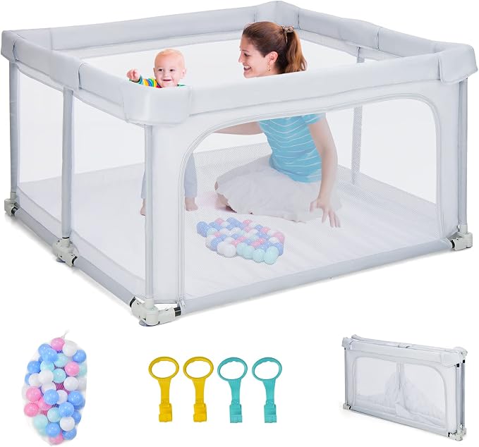 COSTWAY 124 x 124 cm Kojec dla niemowl膮t sk艂adany