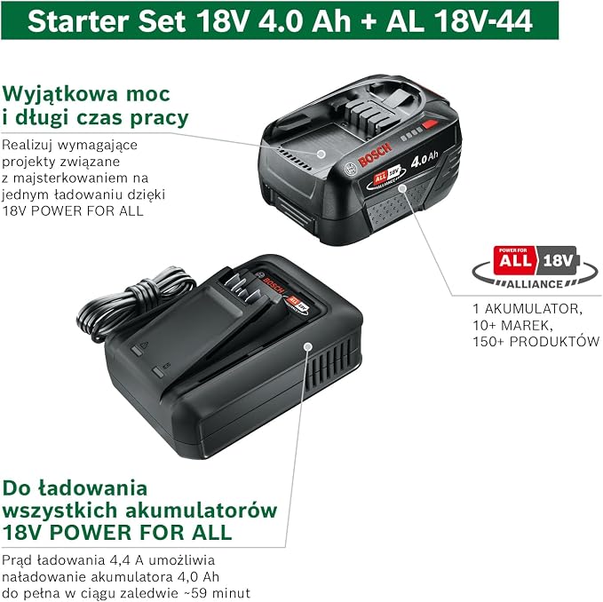 Bosch Starter Set 18V - akumulator i szybka ładowarka (1 akumulator Li-ion 4,0 Ah, szybka ładowarka POWER FOR ALL 18V Alliance) - obrazek 3