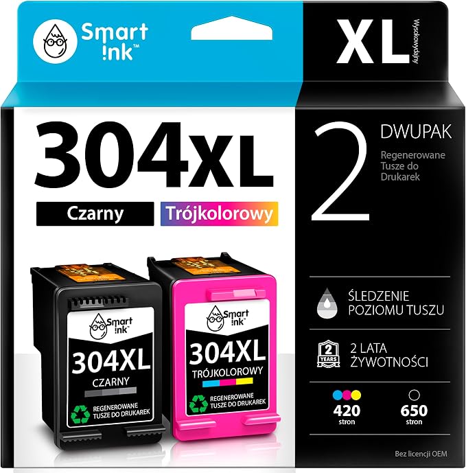Smart Ink Regenerowane Tusz Zamiennik HP 304XL 304 XL (Czarny i kolor Łączony pakiet 2 sztuki) do użytku z DeskJet 2620 2630 2635 3700 3720 3730 Envy 5010 5010 5020 5052 5055