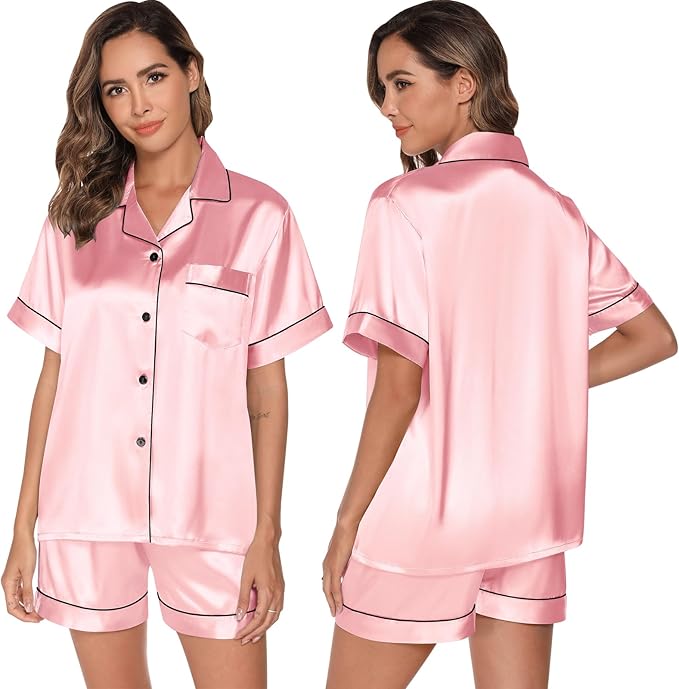 GAESHOW Klasyczny Kobiety Sleeve Satin Silk Pajamas