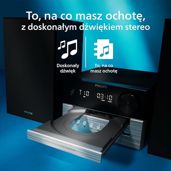 Philips Audio Mikrowieża hifi TAM3205M2, funkcja Bluetooth, odtwarzacz CD, USB, funkcja Auracast Radio FM, produkt w 85% wykonany z tworzywa sztucznego pochodzącego z recyklingu - obrazek 5