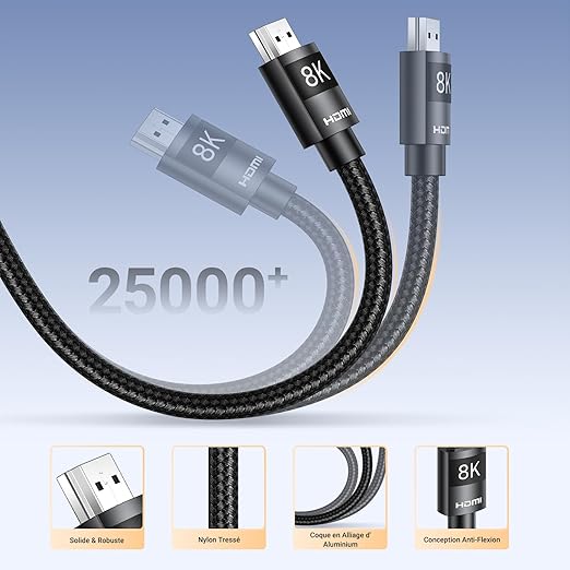 UGREEN HDMI 2.1 Kabel, Certyfikowany, 8K@60Hz, 4k@240Hz/120Hz, 48Gbps, 3M | High Speed Kabel, UHD, obsługuje HDR10+, eARC, VRR, ALLM, Oplot Nylonowy, kompatybilny z PC/Tryb Gry/TV/Soundbar - obrazek 4