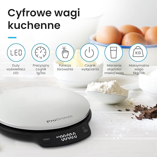 Pro Breeze Waga Kuchenna Cyfrowa Precyzyjna ze Stali Nierdzewnej - obrazek 2