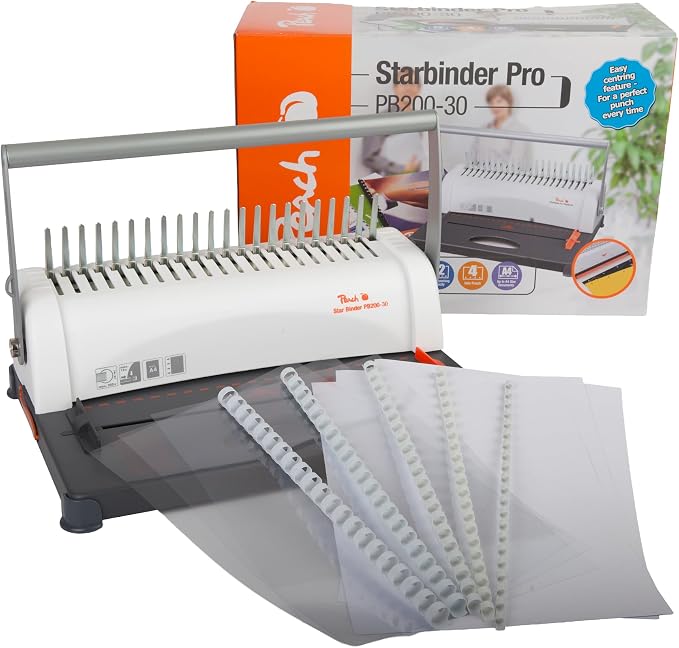 Peach PB200-30A Bindownica, Biały/Szary, do 350 Arkuszy