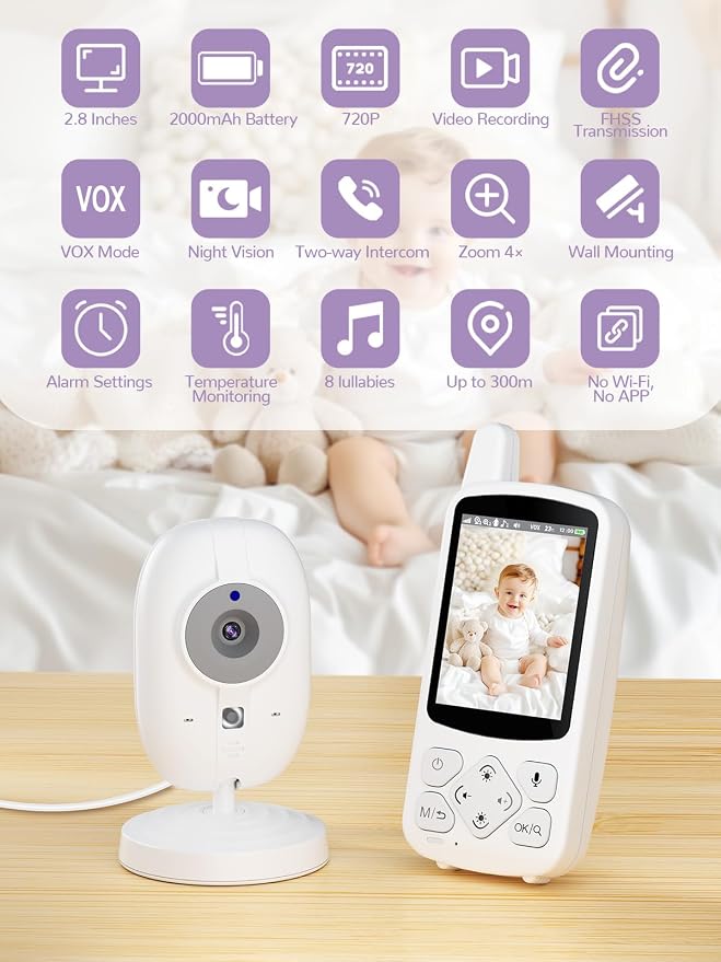 Babyfon z kamerą 2 8-calowy monitor dla niemowląt 720p Baby Phone - obrazek 3