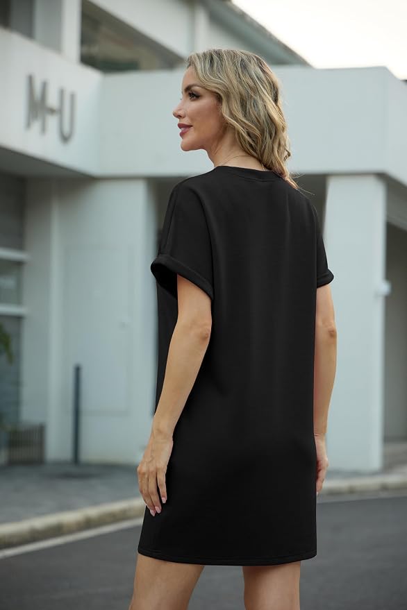 GRECERELLE Damska letnia mini sukienka z krótkim rękawem okrągły - obrazek 7