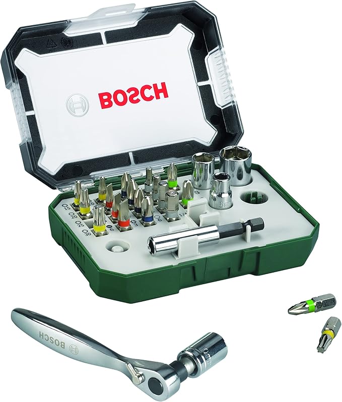 Bosch 26-częściowy zestaw bitów do wkrętarek z mechanizmem zapadkowym (PH-, PZ-, Hex-, T-, S-Bit, osprzęt do wiertarki i wkrętarki)