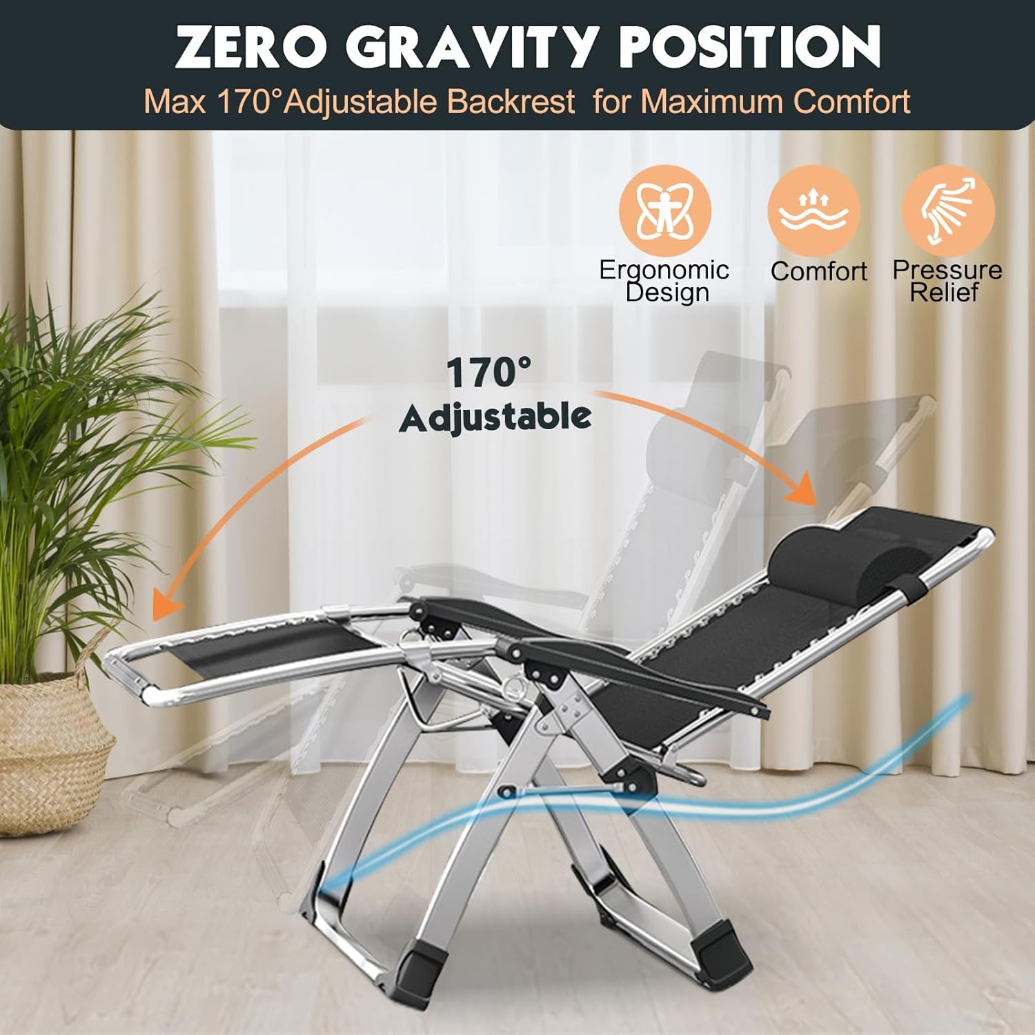 MOPHOTO Krzesło Zero Gravity krzesło wypoczynkowe na zewnątrz - obrazek 5