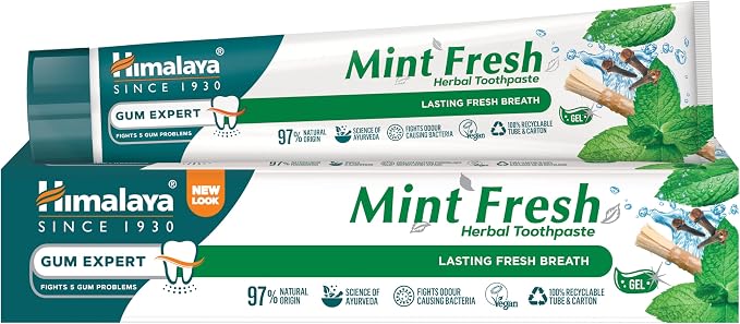 Himalaya Pasta do Zębów Gum Expert - Mint Fresh Długotrwały Świeży Oddech, Ziołowa Formuła, Ochrona przed Szkodliwymi Bakteriami i Tworzeniem się Płytki Nazębnej, 75 ml