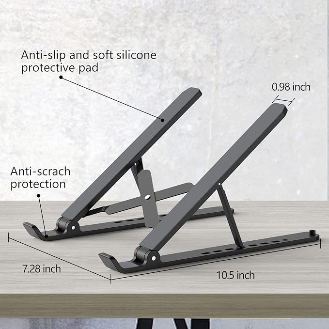 Tonmom Stojak na Laptopa, Podstawka do Laptopa, Regulowany Laptop Stand | ABS+Silikonowy, Składany Przenośny Uchwyt na Laptopa, Wentylowany Chłodzący Stojak na Notebooka do Laptopów 10–15,6 Cala - obrazek 6