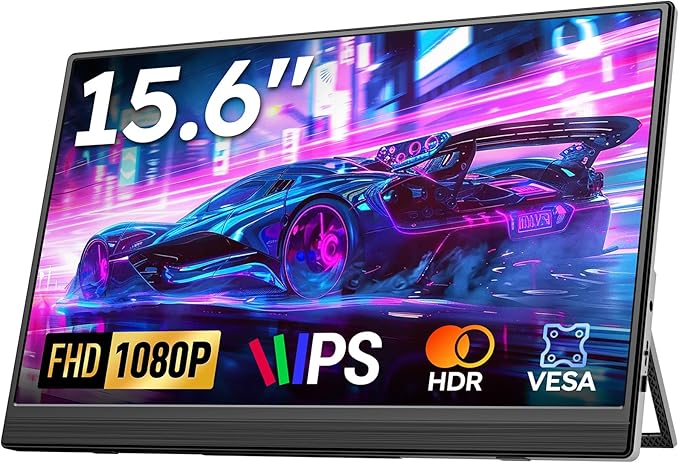 Dopesplay Monitor Przenośny 15,6 cala, Ultra-cienki FHD 1080P IPS, Mobilny Monitor USB z Podstawą i Głośnikami, Kompatybilny z Laptopem, PC, Mac, PS4/5, Xbox i Switch
