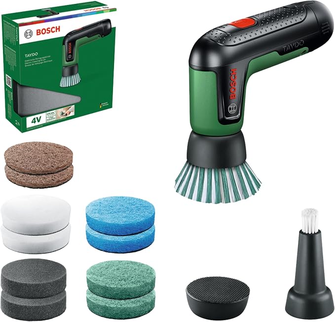 Bosch TAYDO Akumulatorowa szczotka elektryczna (UniversalBrush 4V) (z kompletnym zestawem 12 akcesoriów i miękką torbą, w opakowaniu kartonowym)