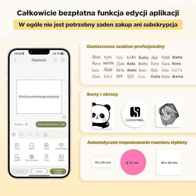 SUPVAN T50M Pro Drukarka Etykiet Bluetooth z Wodoodpornych Etykiet | 660+ Ikon, 50+ Ramkami, 30+ Czcionek, Dla Androida i iOS, Obsługuje Etykiety o Szerokości 20–50 mm, Do Szkoły, Biura i Domu - obrazek 4