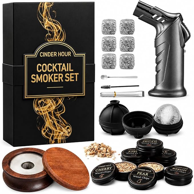 Whisky Smoker Set Cocktail Smoker Palnikiem 6 Kamieni 2 Formy Lodu