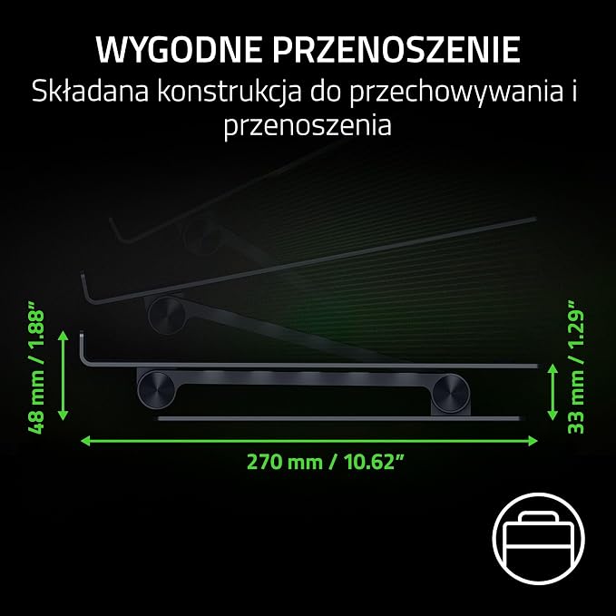 Razer Adjustable Laptop Stand - Ergonomiczna podstawka pod laptopa z regulacją wysokości, przeznaczona do laptopów o przekątnej do 18 cali (regulowana wysokość i nachylenie) Czarna - obrazek 7