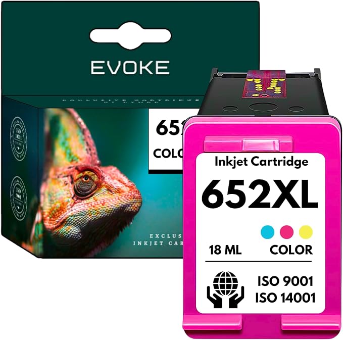 EVOKE 652 XL Zestaw tuszy kompatybilny z HP DeskJet 1115 2315 2135 3635 3785 3790 3835 4530 4535 (Zestaw Czarny + Trójkolorowy) 2280 Stron 38 ml - obrazek 3