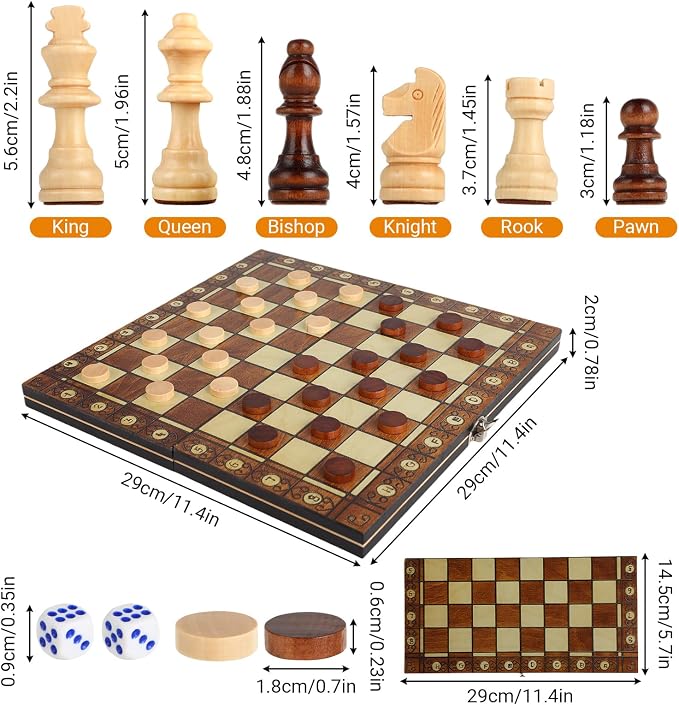 Drewniany zestaw szachowy 3 w 1 szachy magnetyczne - obrazek 3