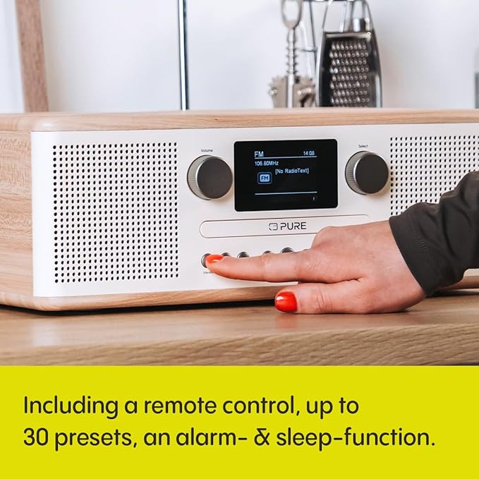 Pure Klasyczny system muzyczny C-D6 (odtwarzacz CD, DAB+/FM, Bluetooth, AUX, USB, Alarm Sleep Timer) bawełna biały/dąb - obrazek 5