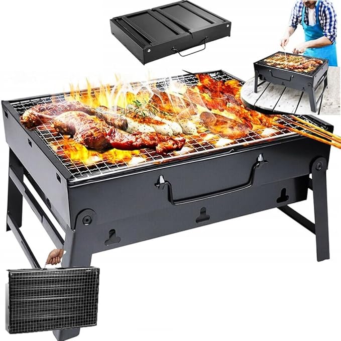 Grill ogrodowy, grill na węgiel drzewny, przenośny, składany, turystyczny z węgla drzewnego, na kemping, ze stali nierdzewnej (TG71421)