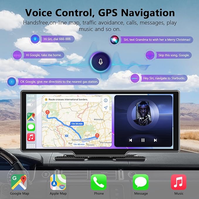 10 26 Calowy Przenośny Ekran z Bezprzewodowym CarPlay i Android Auto - obrazek 4