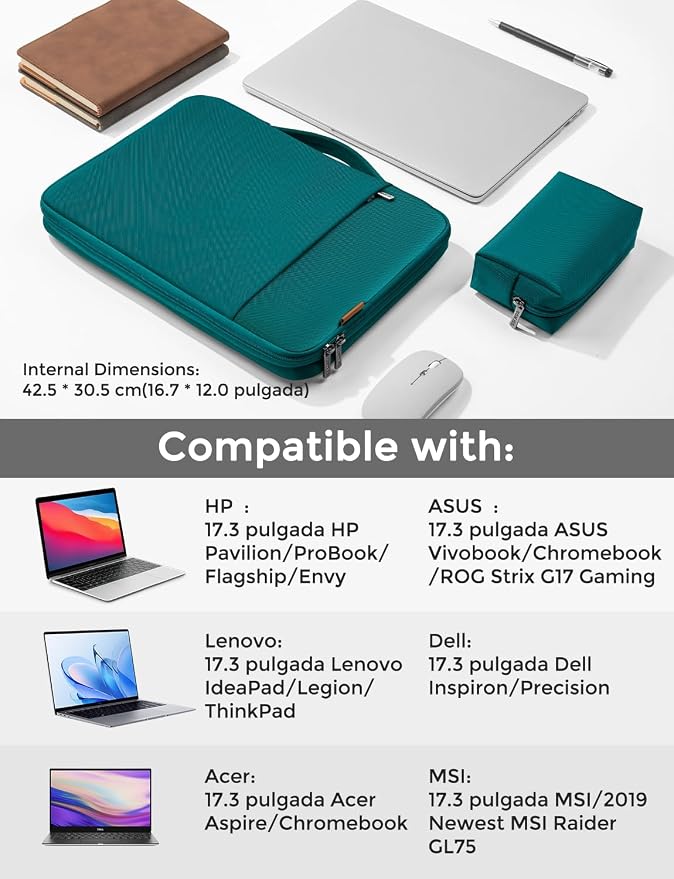 DOMISO Torba na laptopa 17", odporno na uderzenia, wodoszczelna, do HP Pavilion 17 Envy, Dell Inspiron, Lenovo IdeaPad, LG Gram, Acer, MSI, ASUS, turkusowa - obrazek 3
