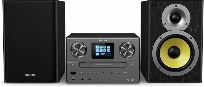 Philips M8905/10 mini zestaw stereo z Bluetooth i internetowym radiem DAB+/UKW (USB, Spotify Connect, CD, MP3-CD, 100 W, system głośników Bassreflex, cyfrowa kontrola dźwięku) – model 2020/2021