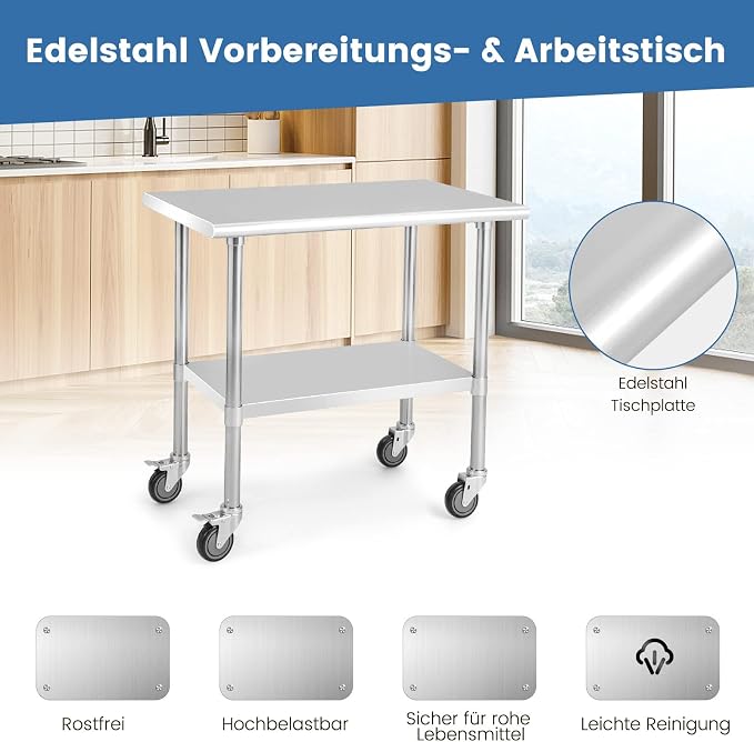 COSTWAY Stół roboczy ze stali nierdzewnej - obrazek 4
