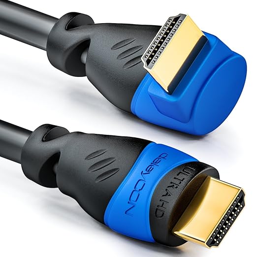 deleyCON 5m Kabel HDMI Kątowy (Kąt 90°) - UHD 4K HDR 1080p 2160p EARC - do TV, Soundbara, Monitora, PC, Laptopa, Projektora, PS5, Xbox - Czarny