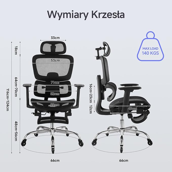 LarkLeaves Ergonomiczne Krzesło Biurowe z Podnóżkiem - obrazek 4