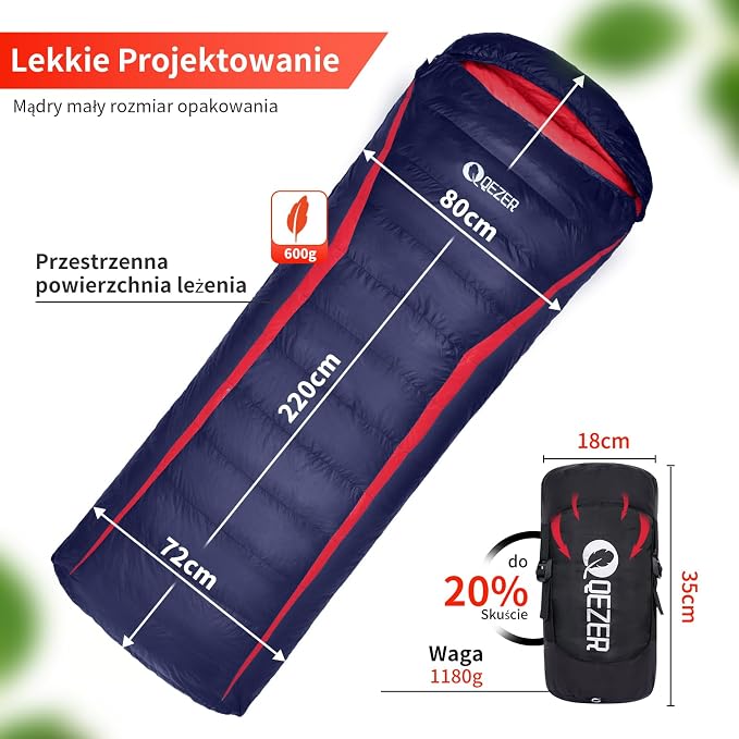Śpiwór puchowy QEZER śpiwór dla dorosłych - obrazek 3
